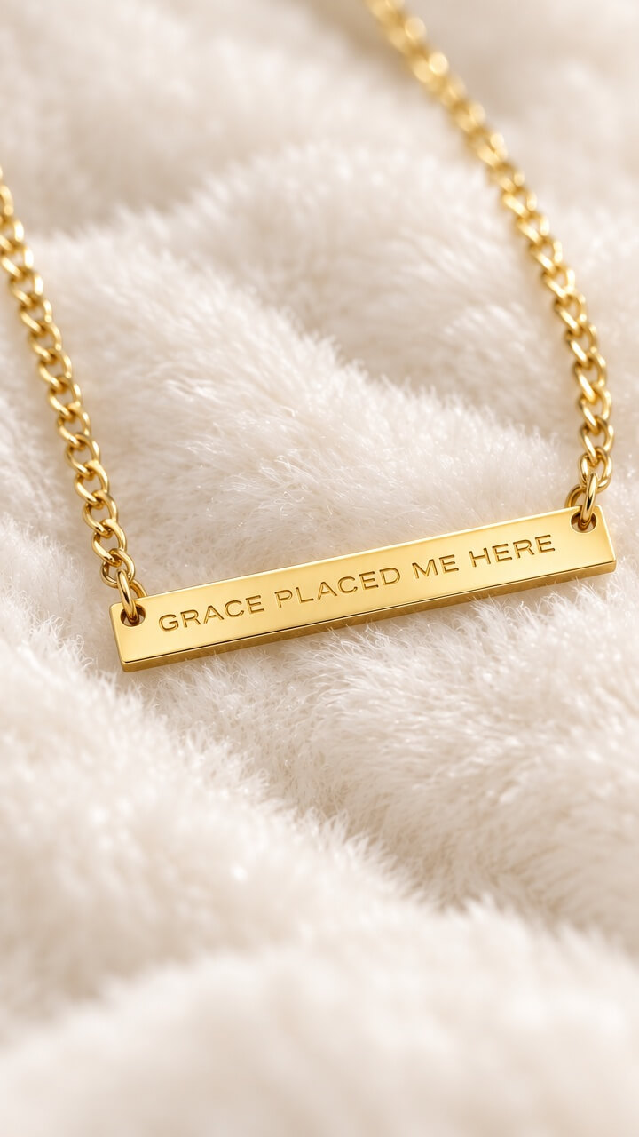 Grace Placed Me Here Gold Bar Pendant